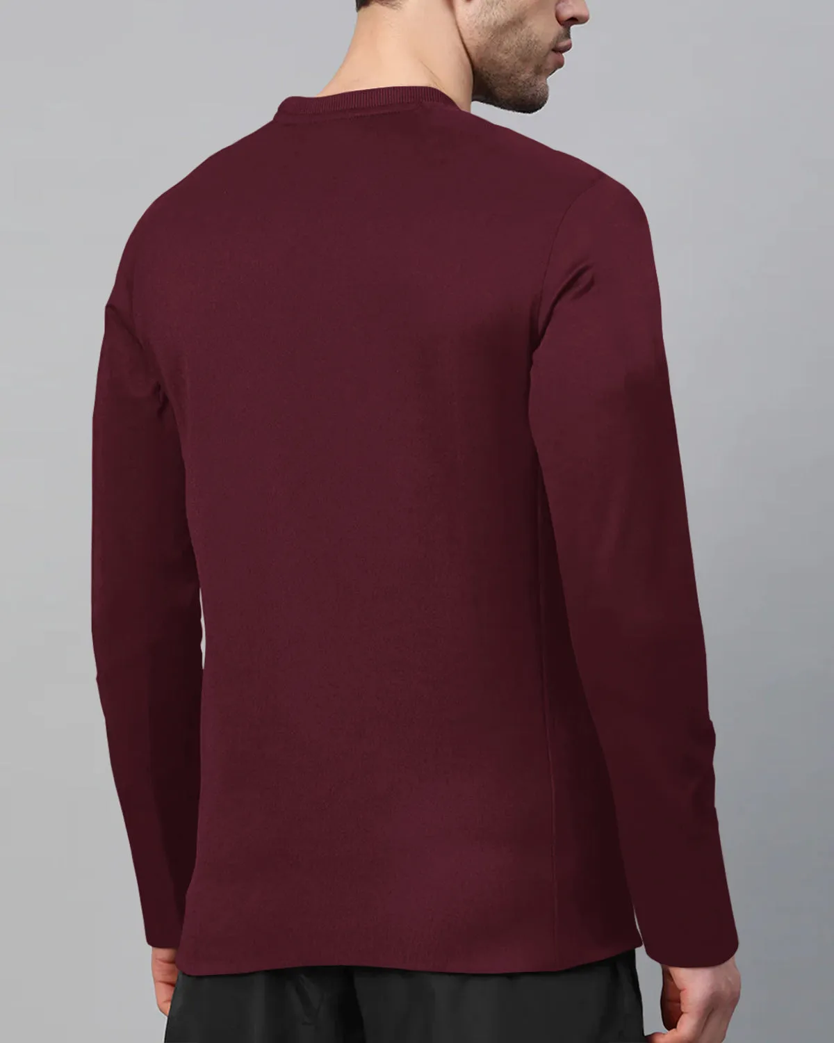 Men Full Sleeve Plain Maroon T-shirt