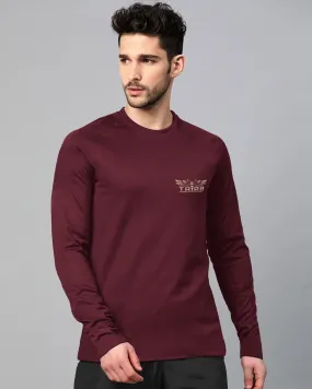 Men Full Sleeve Plain Maroon T-shirt