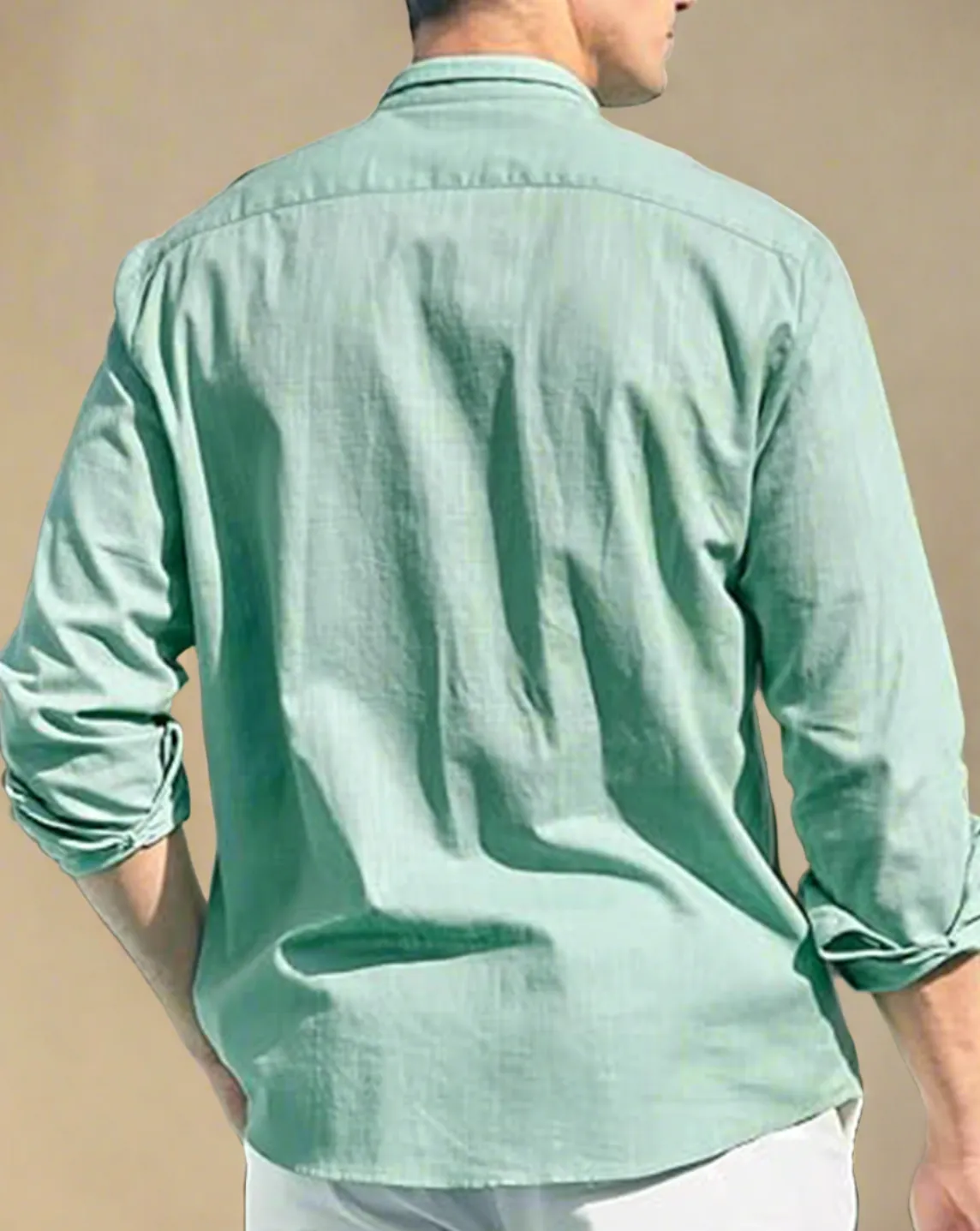 Men Long Sleeve Sage Green Linen Shirt