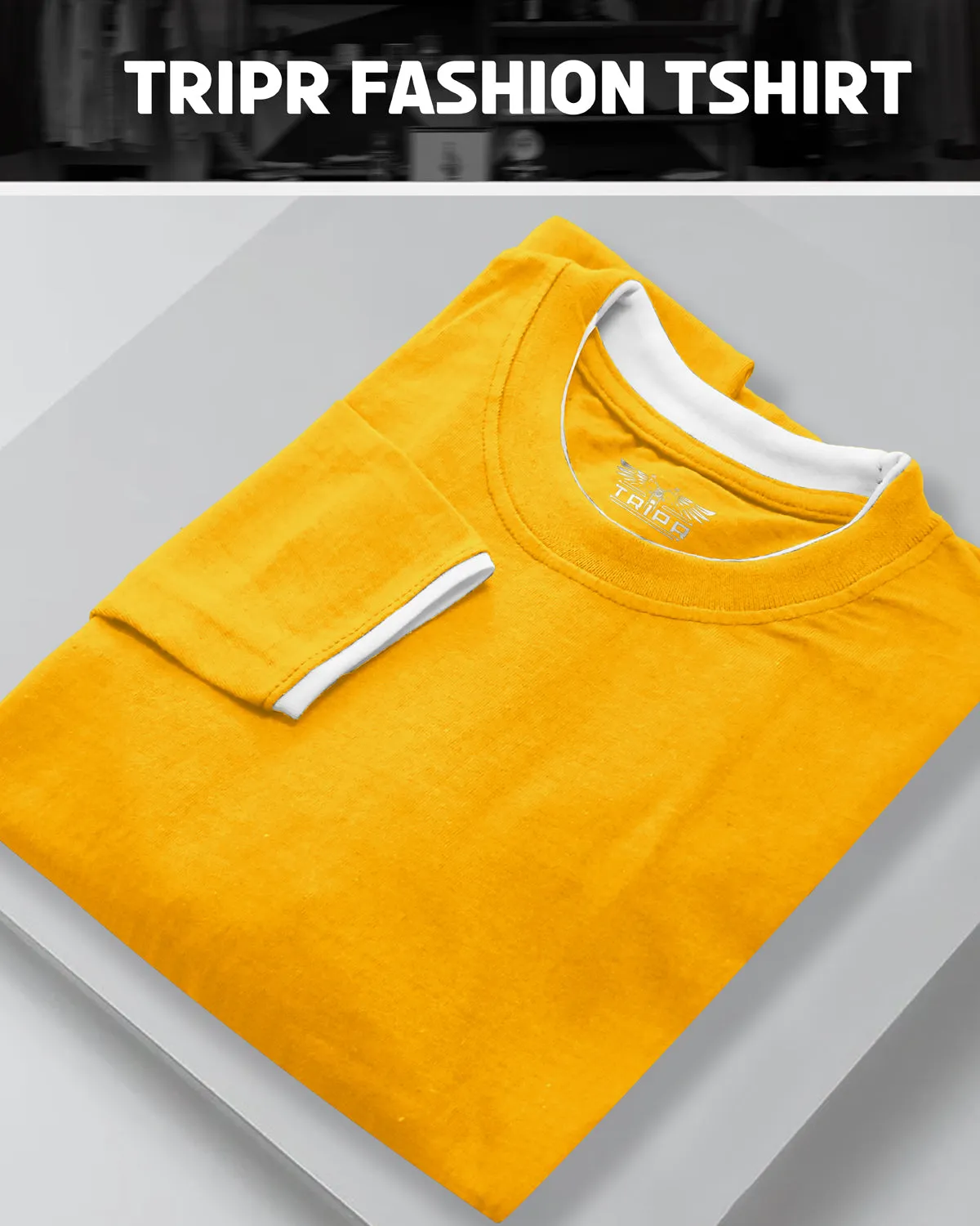 Men Plain Yellow White Piping Full Hand T-shirt