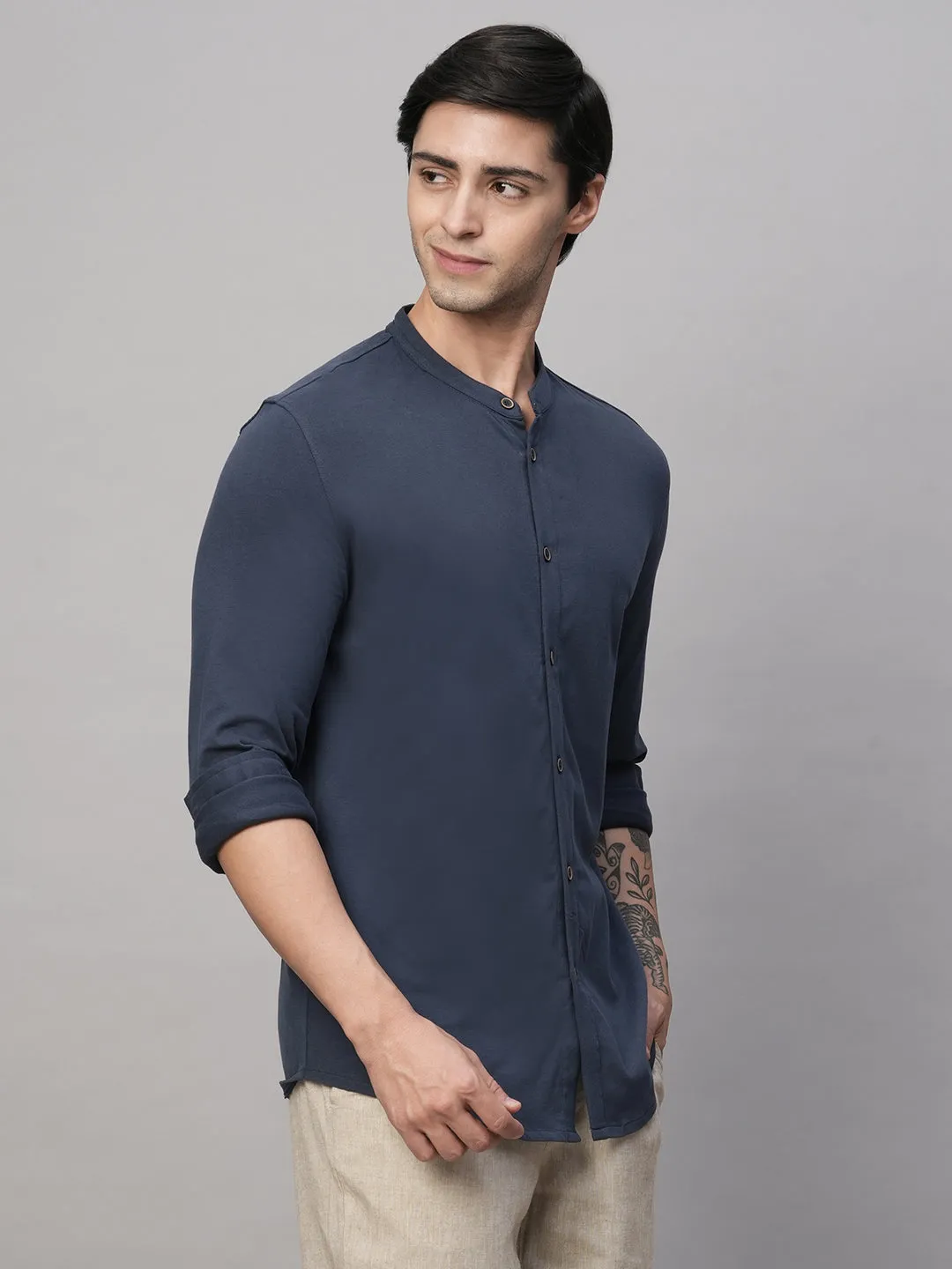 Men's Blue Cotton Regular Fit Tshirt