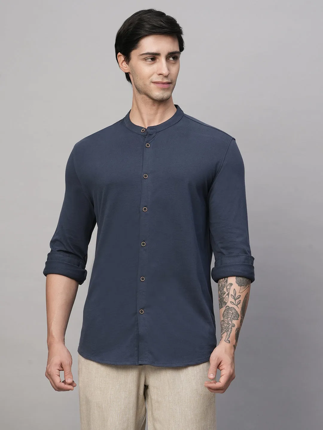 Men's Blue Cotton Regular Fit Tshirt