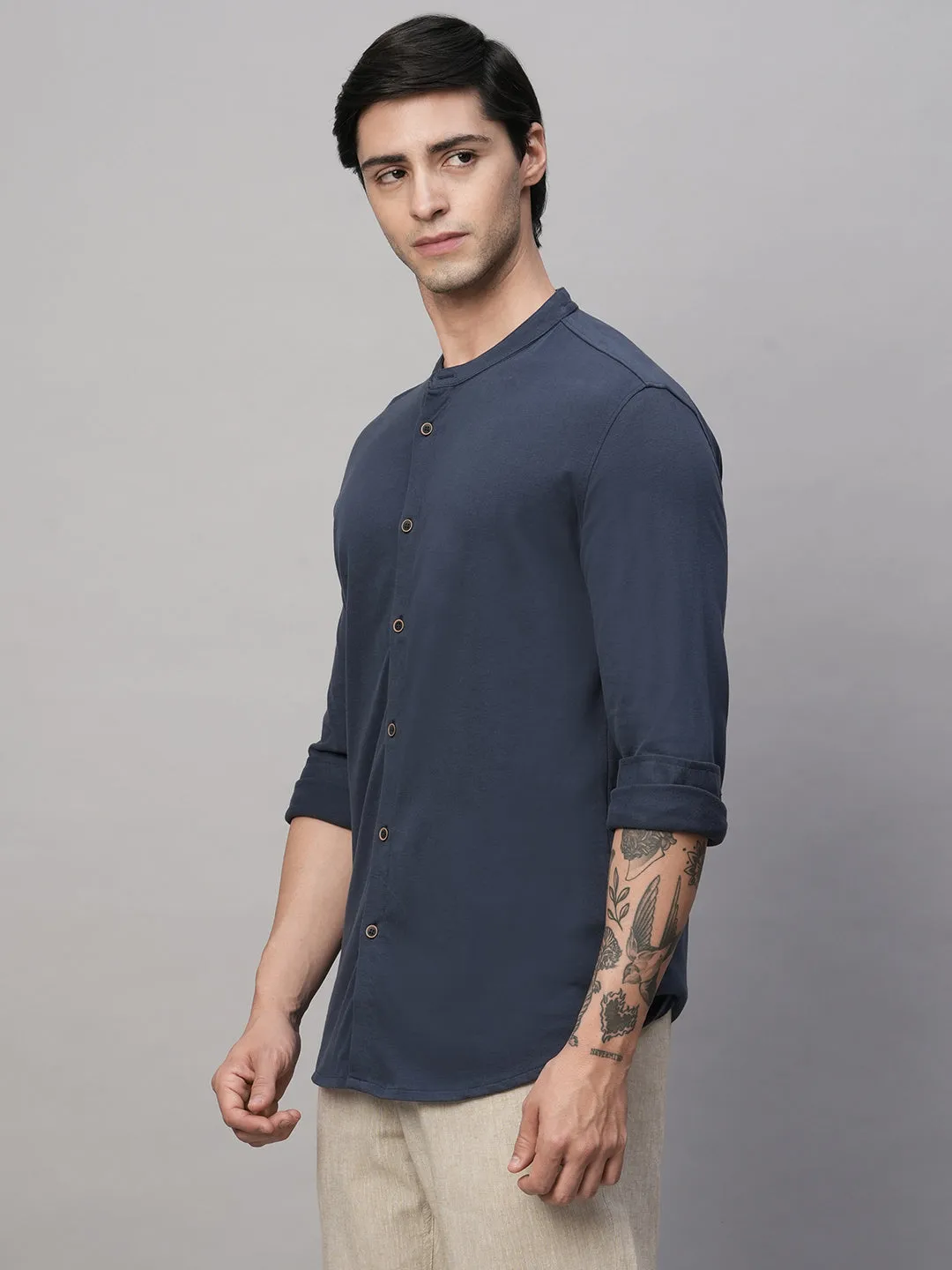 Men's Blue Cotton Regular Fit Tshirt