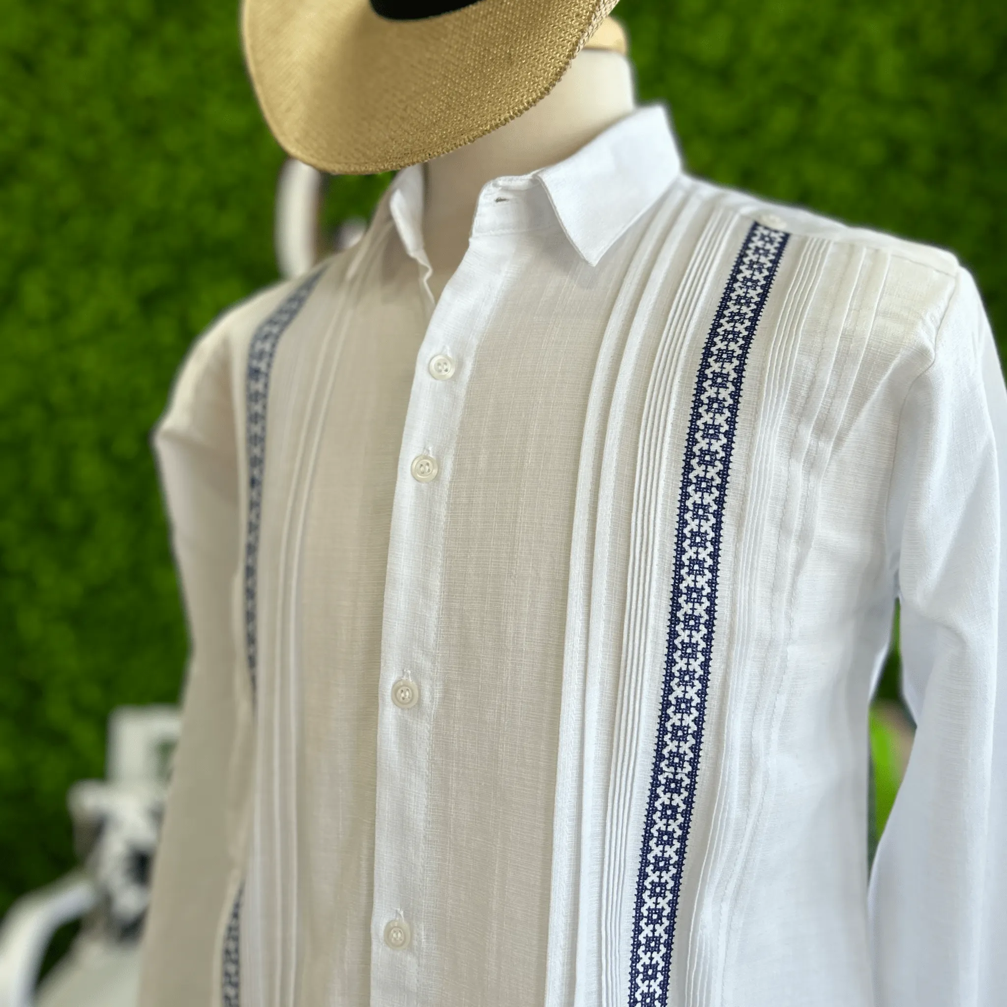 Men's Long Sleeve Linen Guayabera - Greca