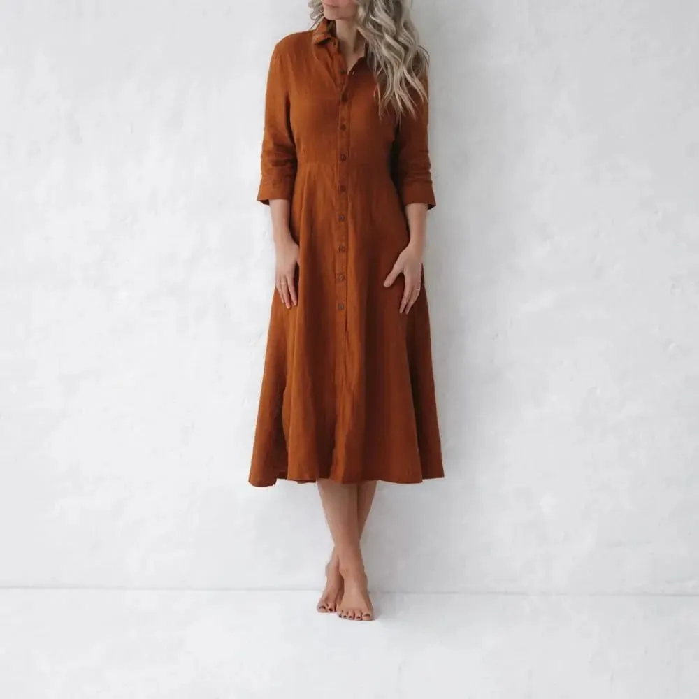 Mustard linen tailored dress by Seaside Tones