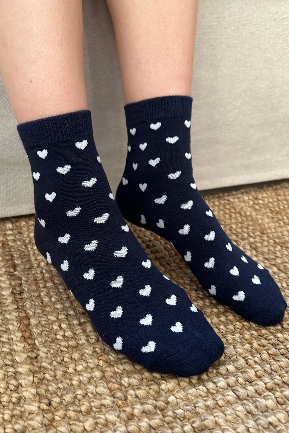 Navy Blue Socks White Hearts