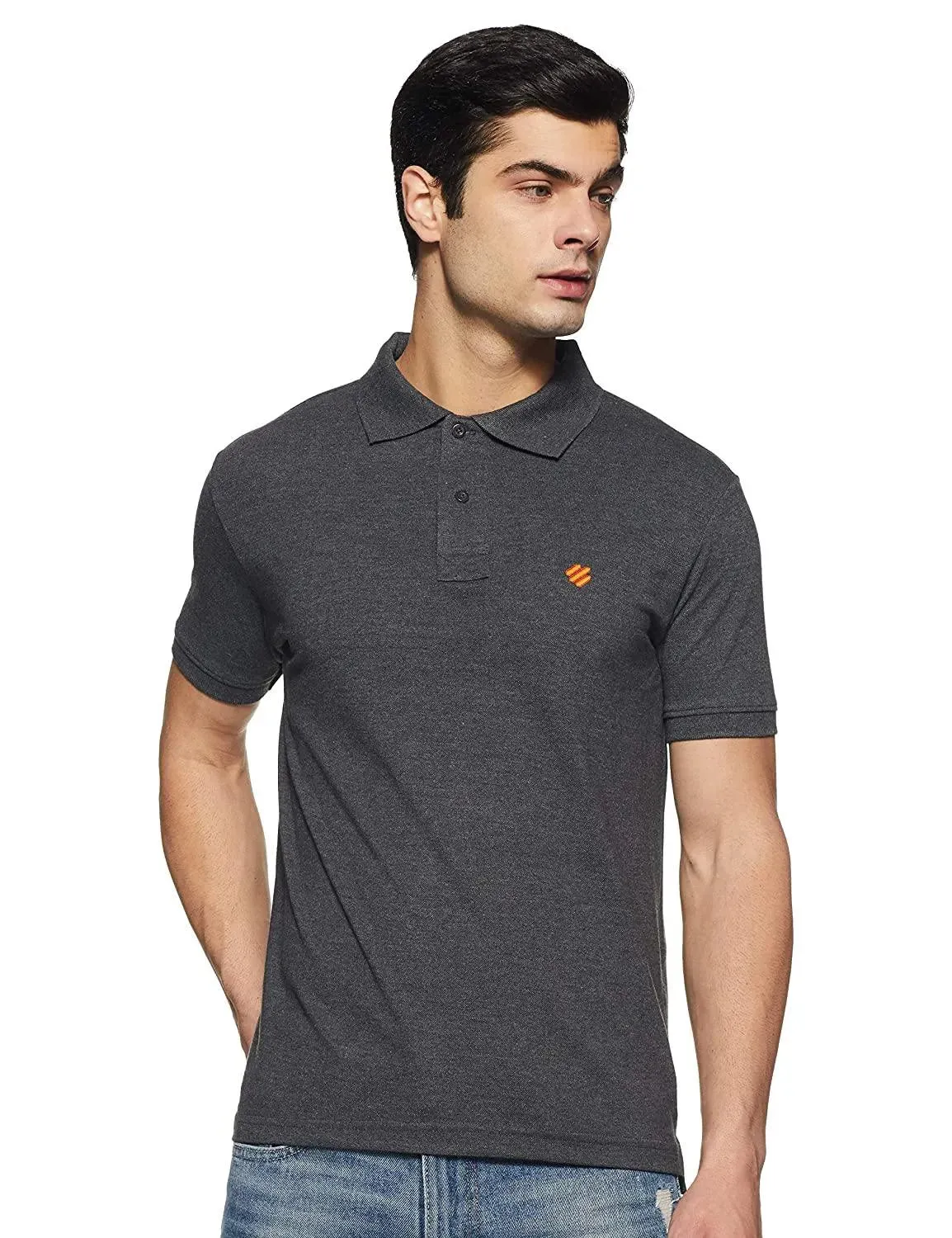 ONN Men's Cotton Polo T-Shirt (Pack of 2) in Solid Black Melange-Camel colours