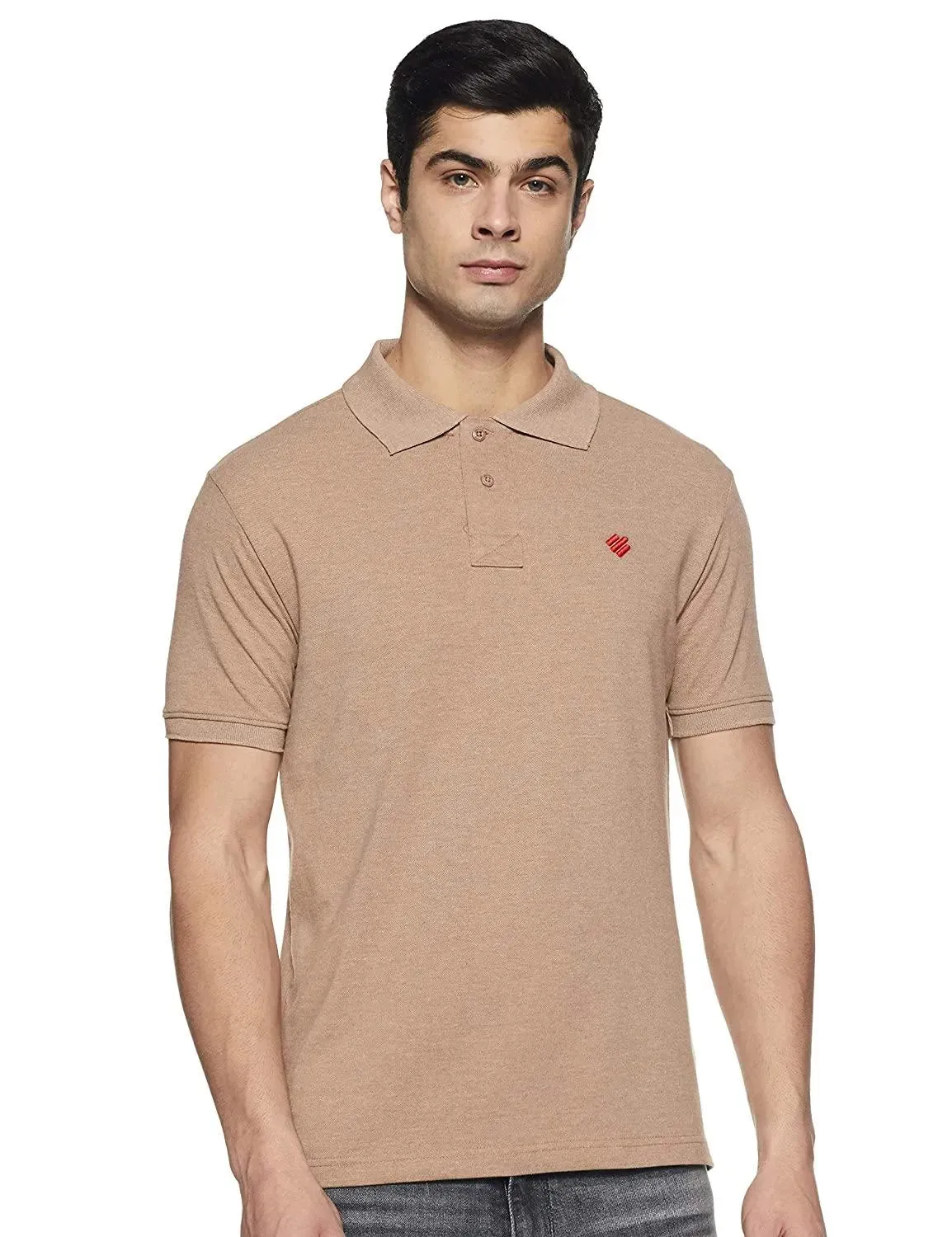 ONN Men's Cotton Polo T-Shirt (Pack of 2) in Solid Black Melange-Camel colours