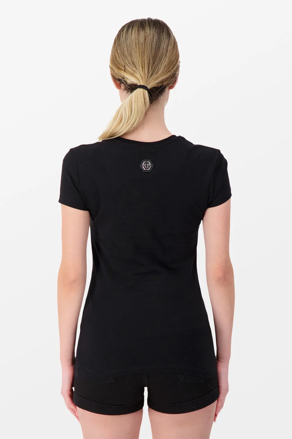 Philipp Plein Black Round Neck SS Flowers 2 T-Shirt