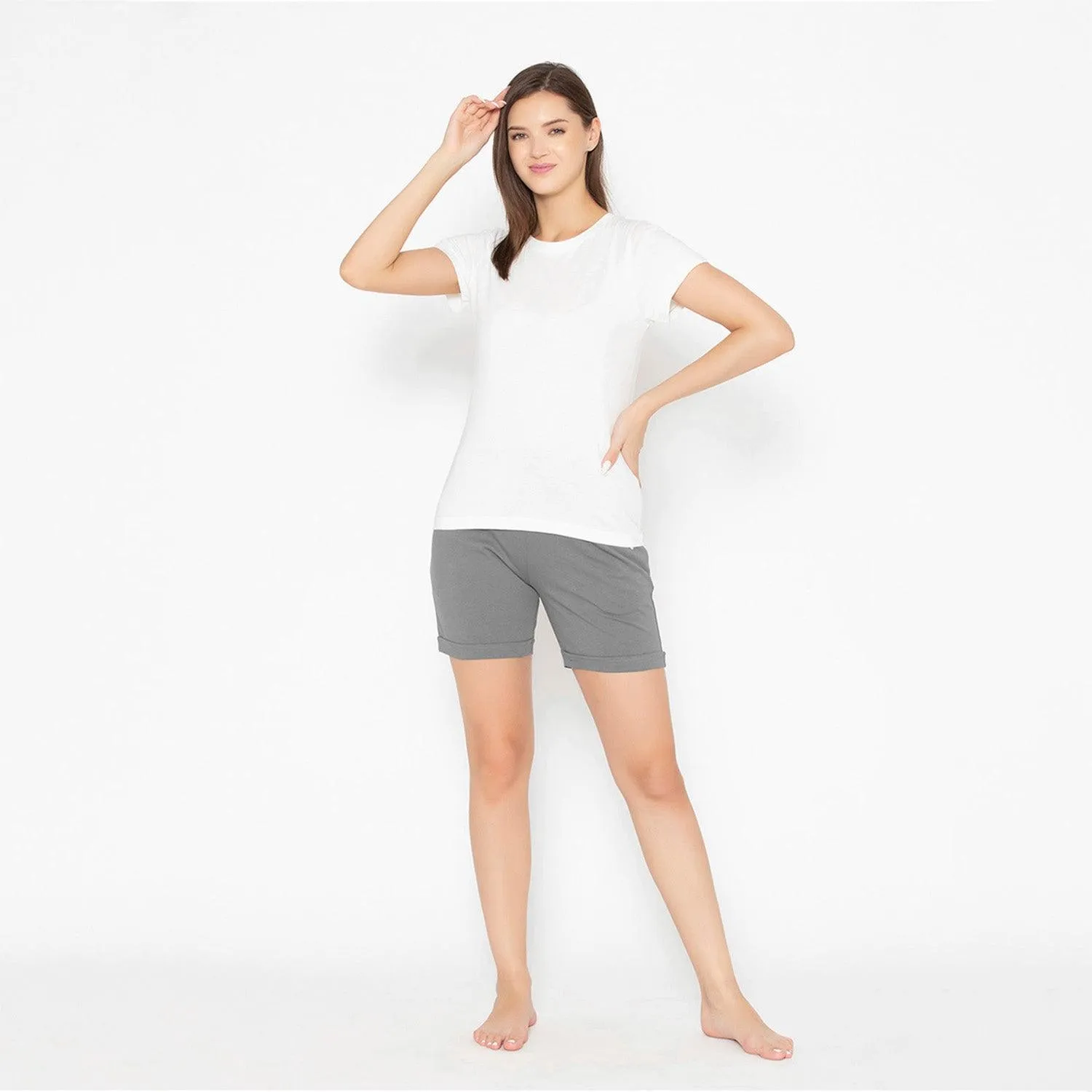 Plain Knitted Shorts For Women - Charcoal Grey