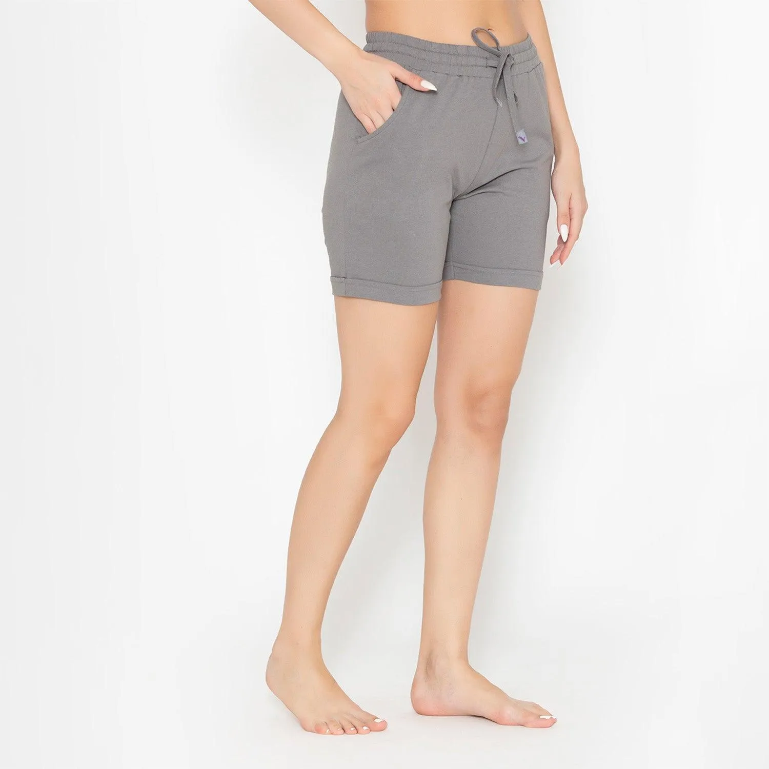 Plain Knitted Shorts For Women - Charcoal Grey