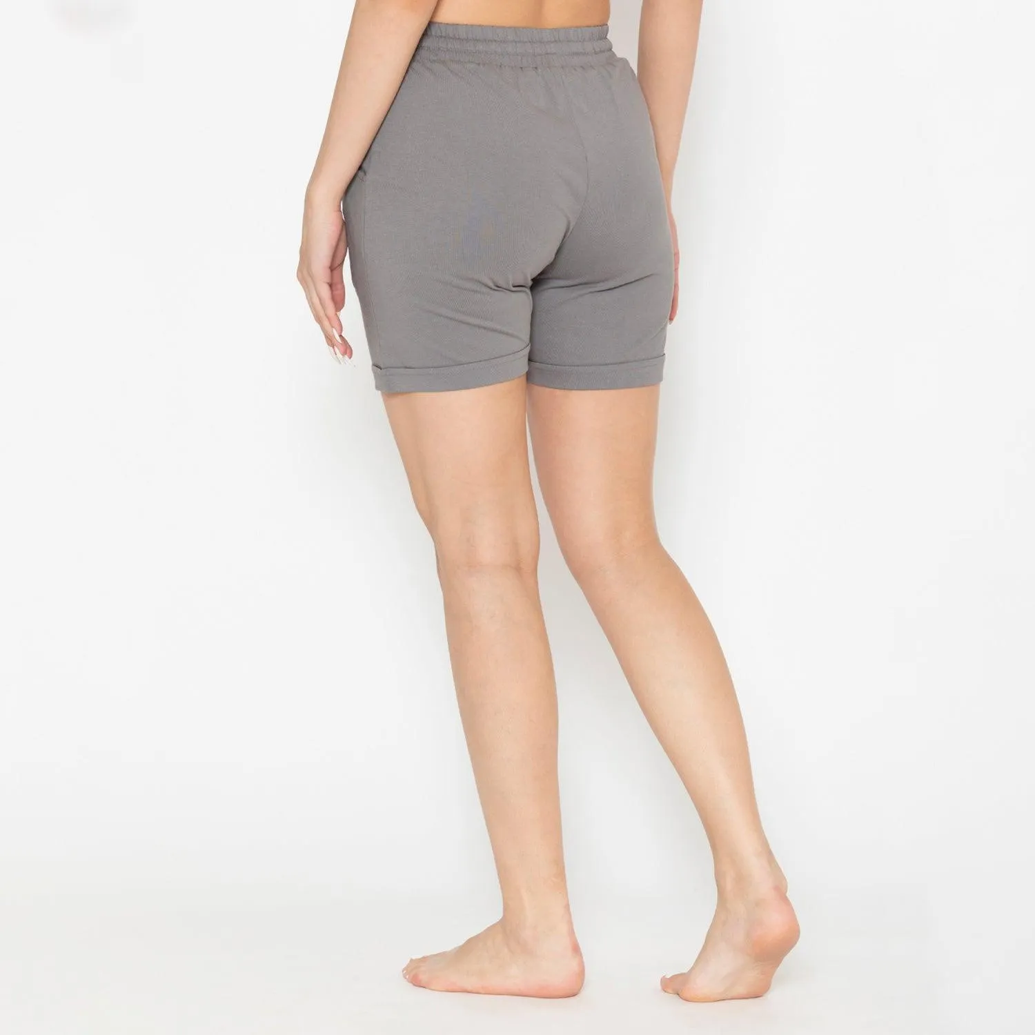 Plain Knitted Shorts For Women - Charcoal Grey