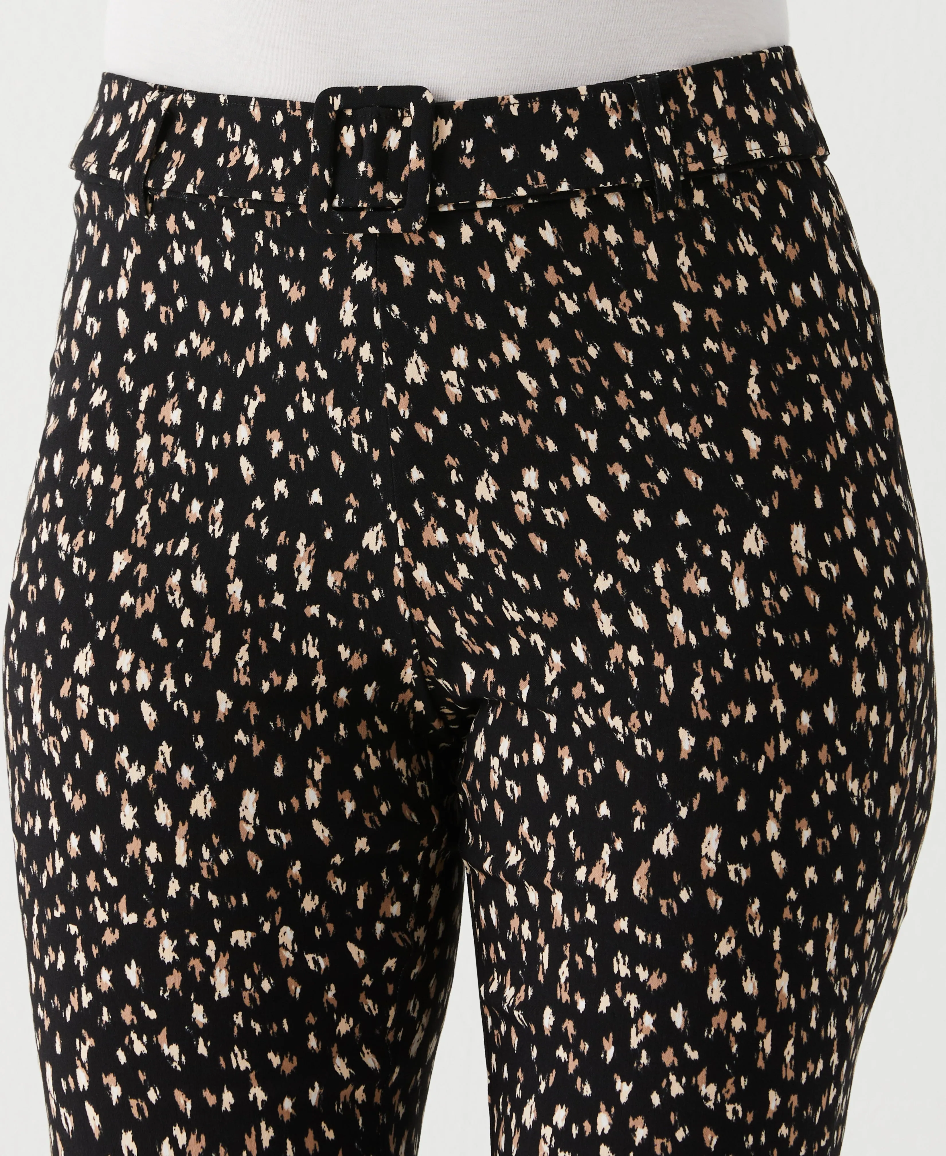 Printed Crop Boot Cut Pant with Belt