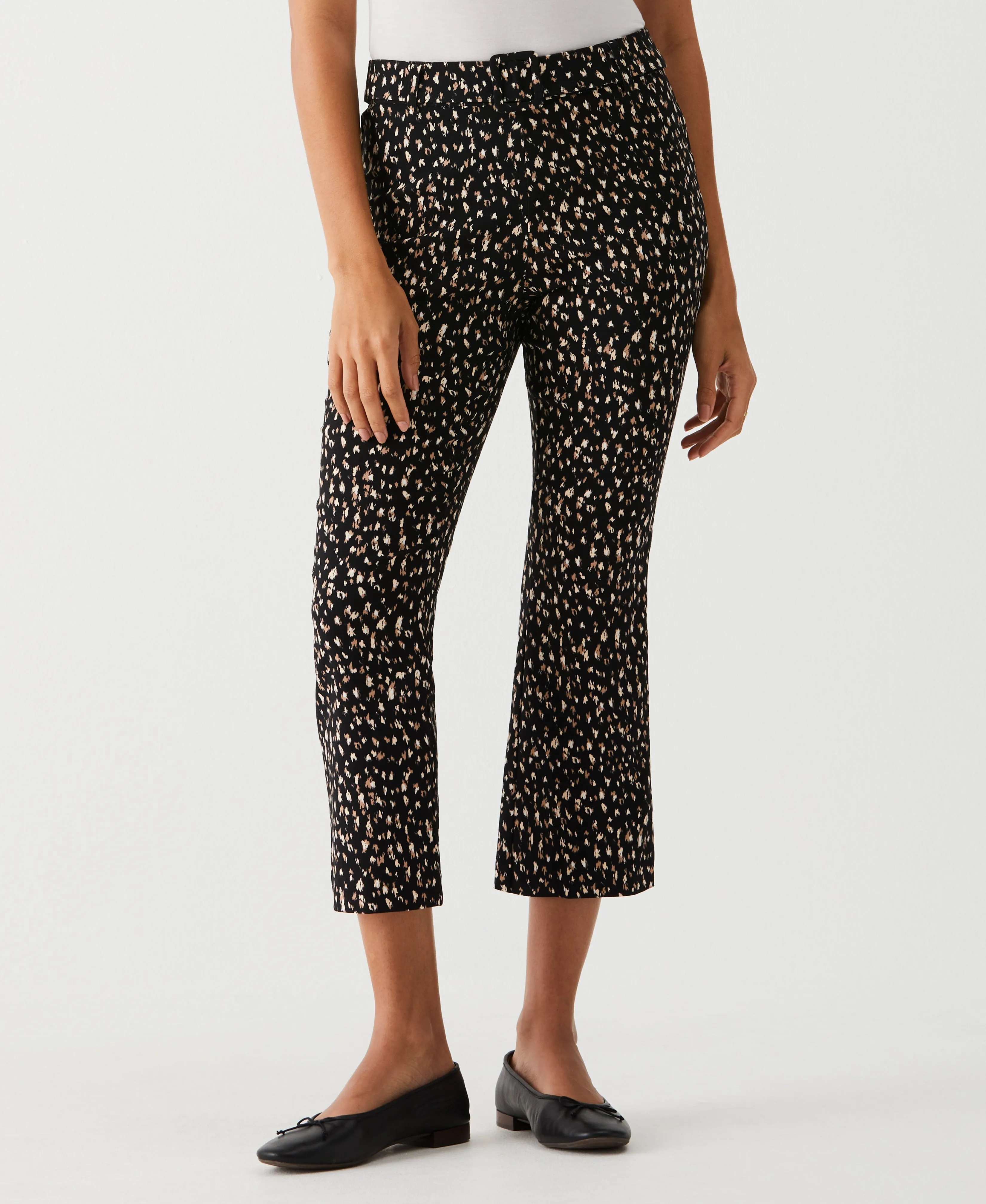 Printed Crop Boot Cut Pant with Belt