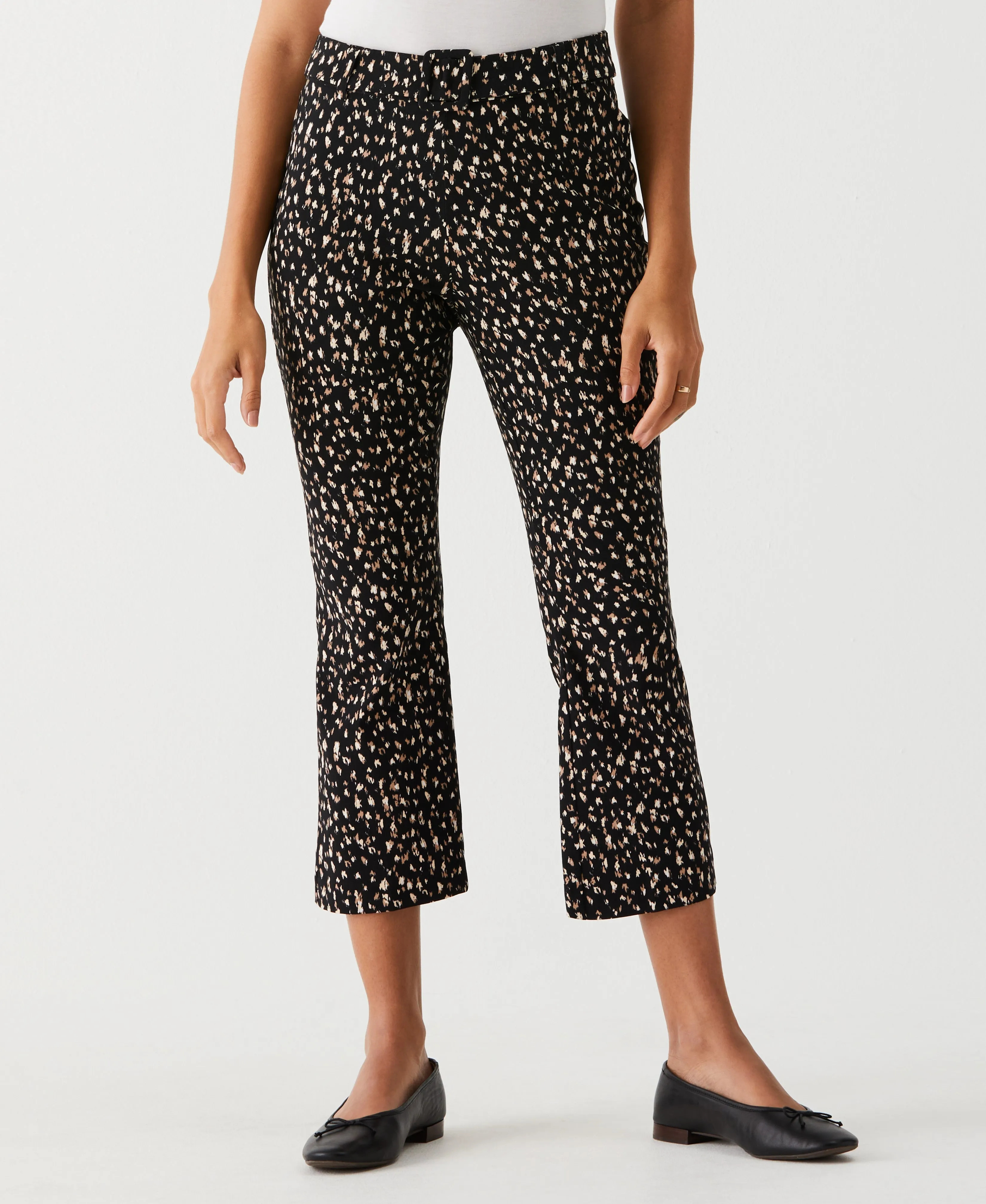 Printed Crop Boot Cut Pant with Belt