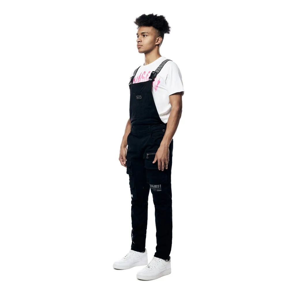 Printed Utility Twill Cargo Overalls - Jet Black