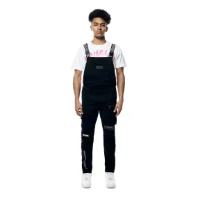 Printed Utility Twill Cargo Overalls - Jet Black