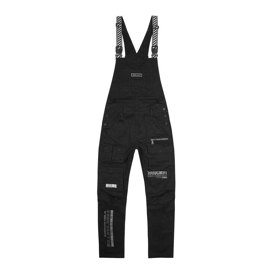 Printed Utility Twill Cargo Overalls - Jet Black