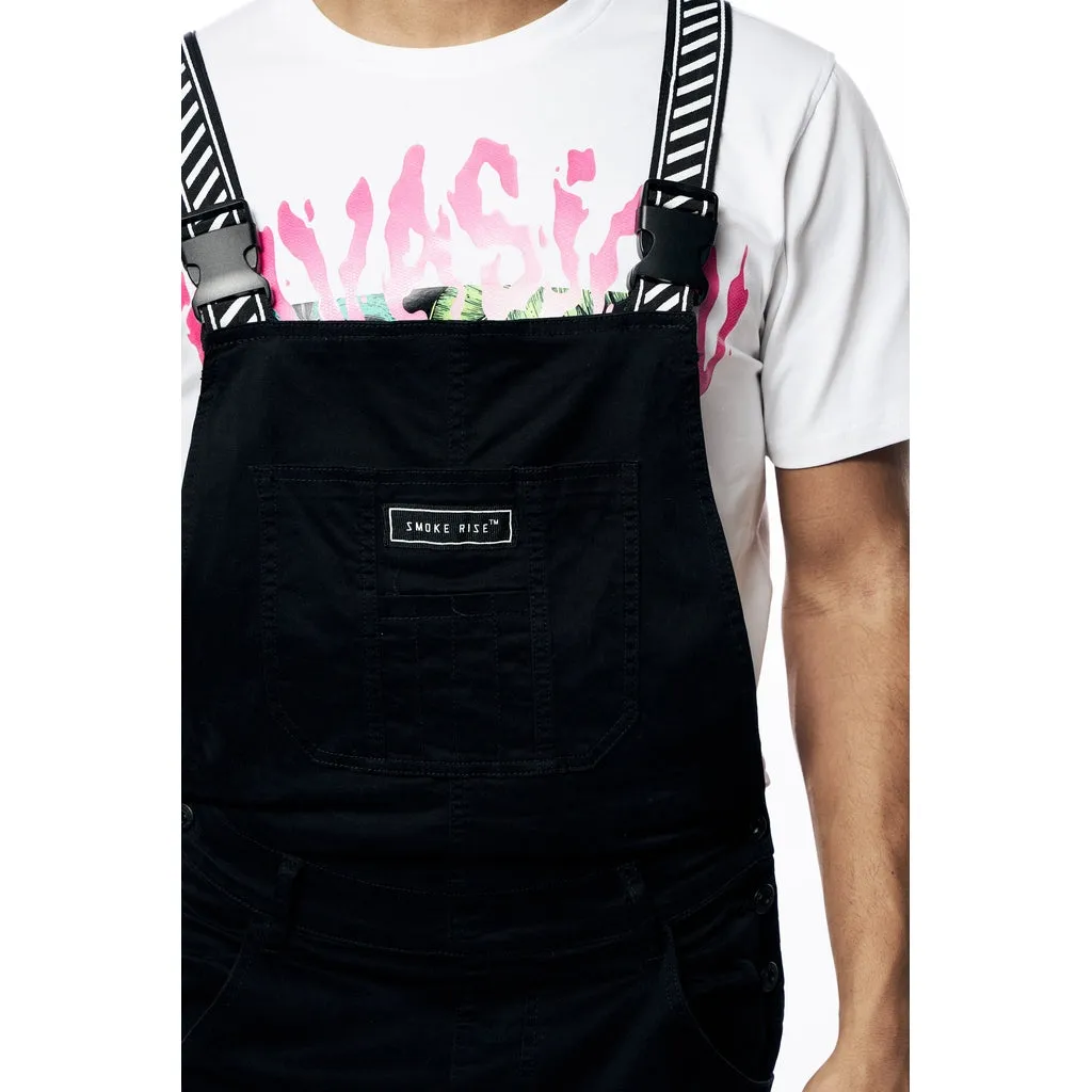 Printed Utility Twill Cargo Overalls - Jet Black