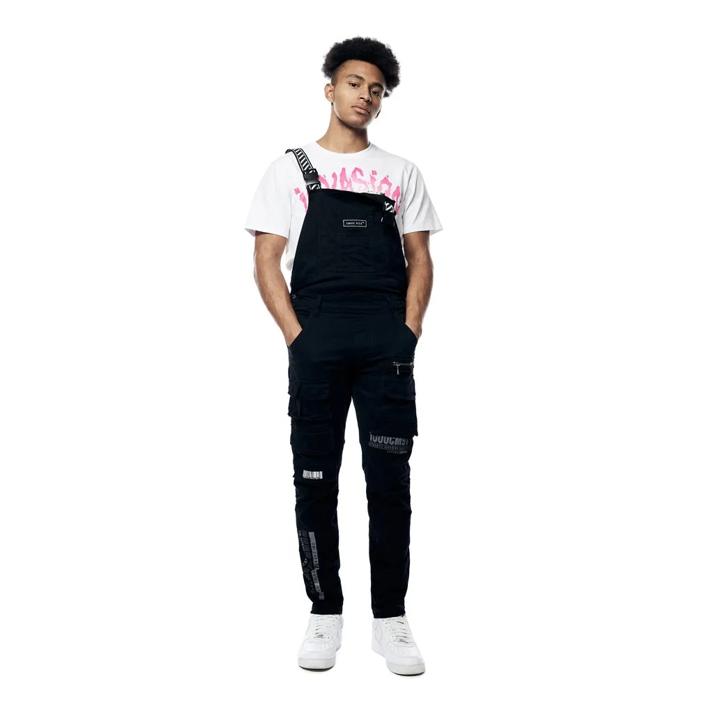 Printed Utility Twill Cargo Overalls - Jet Black