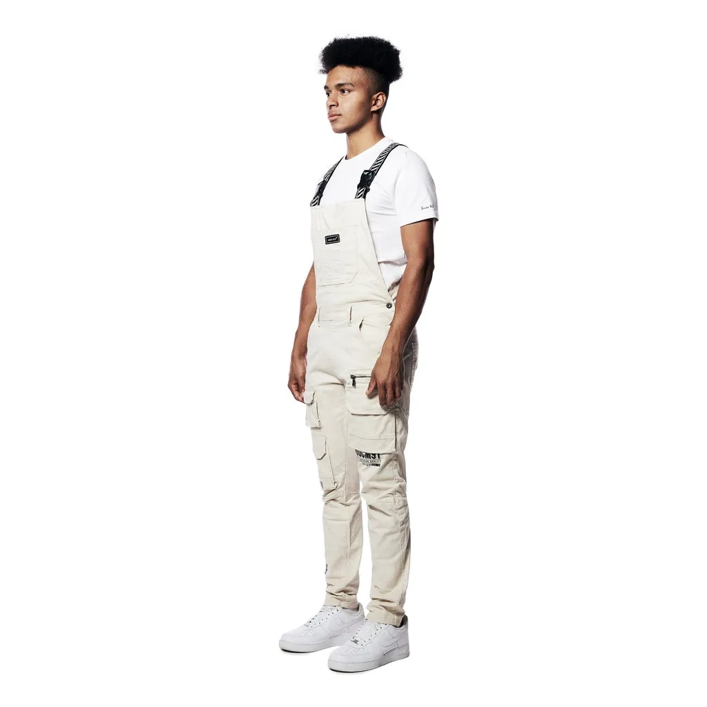 Printed Utility Twill Cargo Overalls - Latte