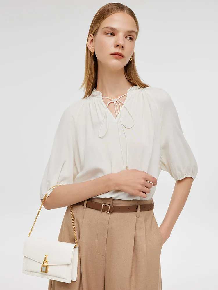 Ruffle Tie Front Neck Women Blouse