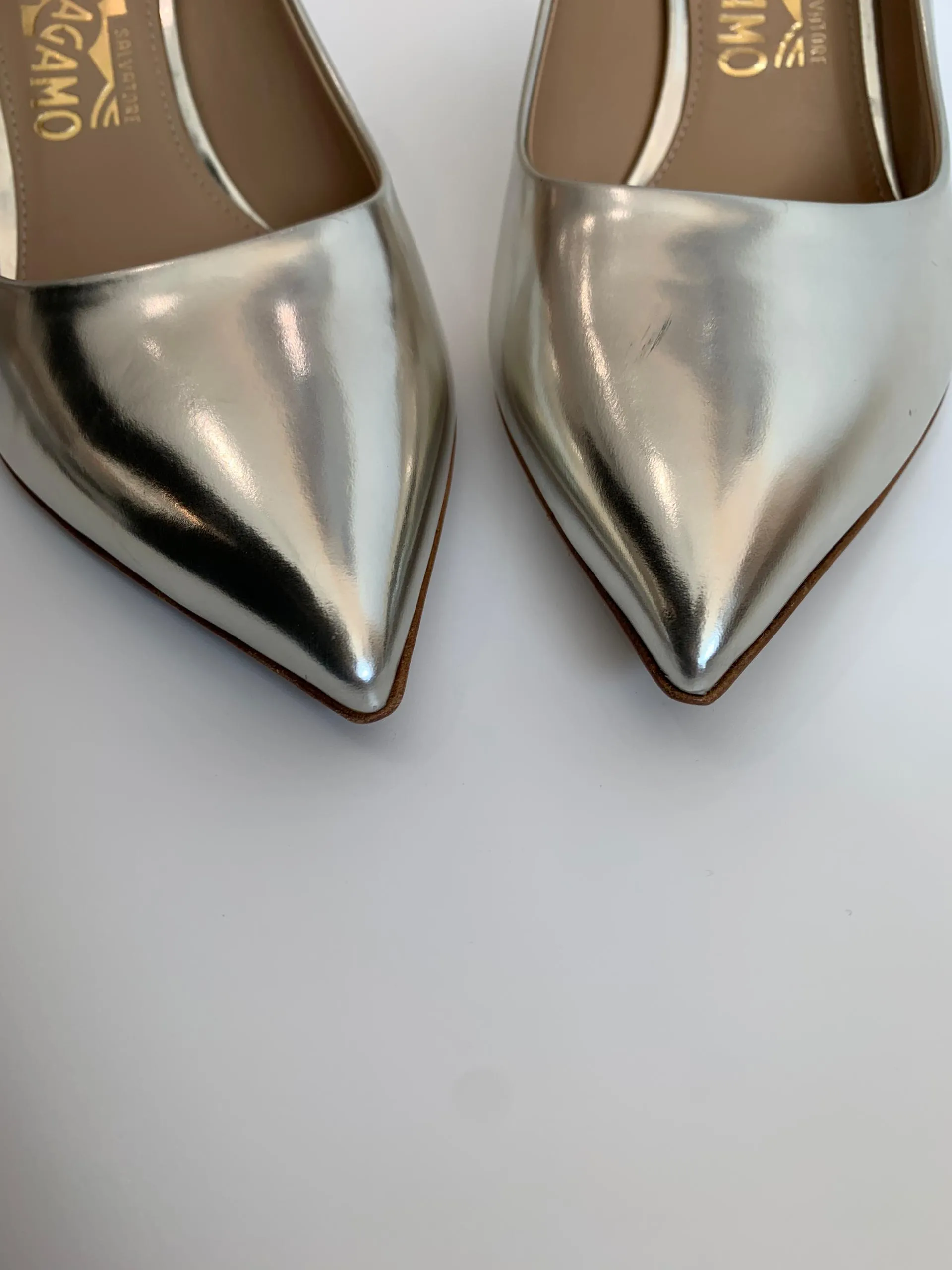 Silver Metallic Pointed Toe Pumps in Size 9D