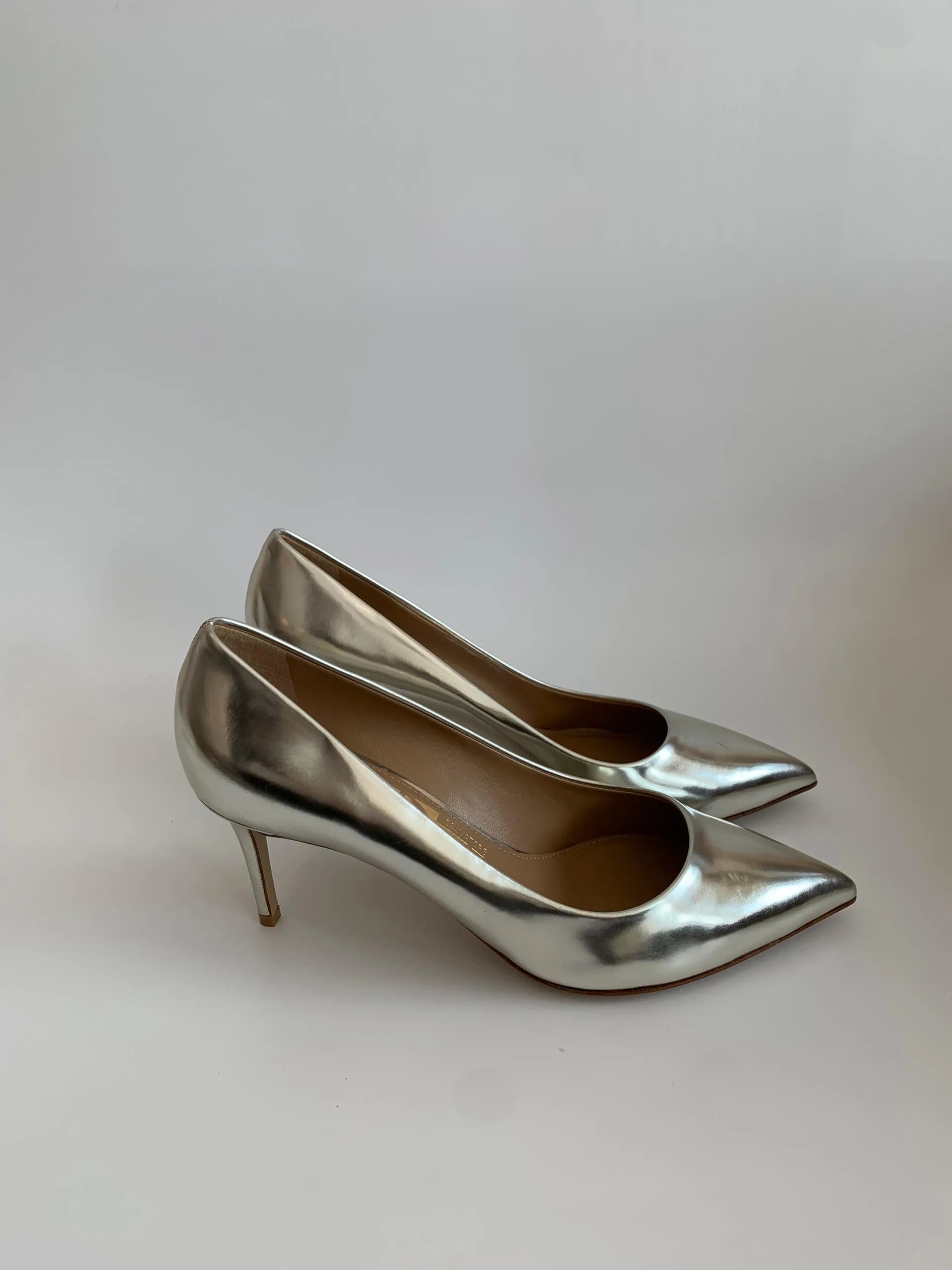 Silver Metallic Pointed Toe Pumps in Size 9D