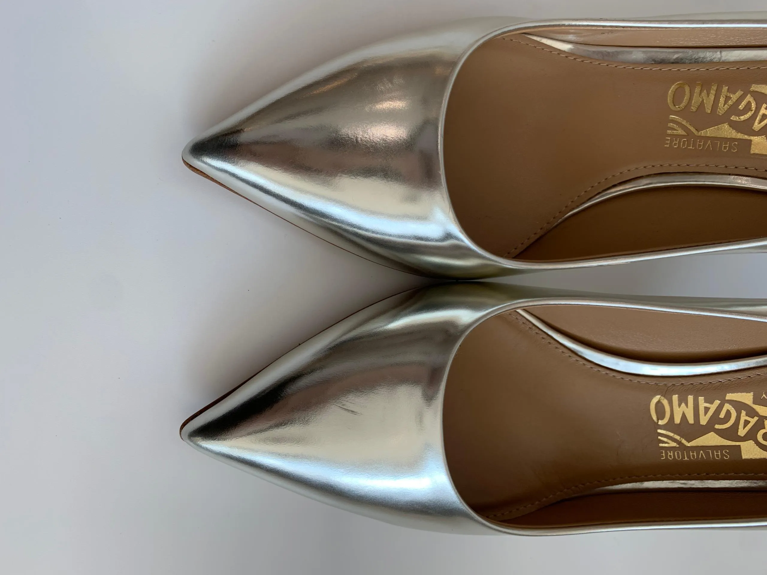 Silver Metallic Pointed Toe Pumps in Size 9D