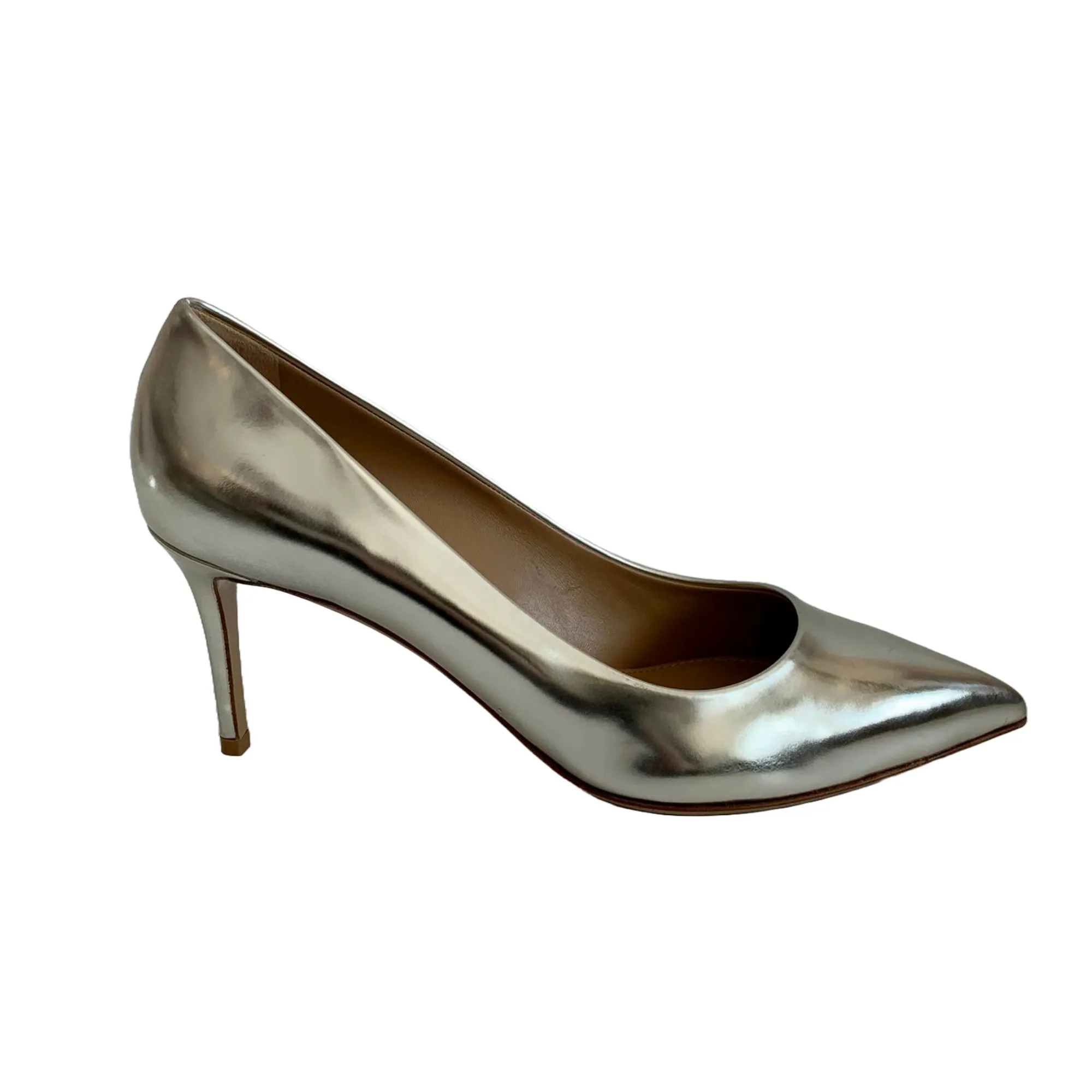 Silver Metallic Pointed Toe Pumps in Size 9D