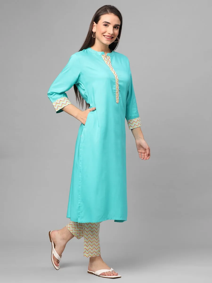 Sky Blue Solid Kurta With Trouser