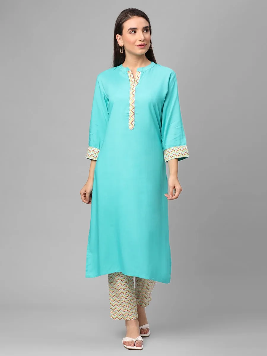 Sky Blue Solid Kurta With Trouser