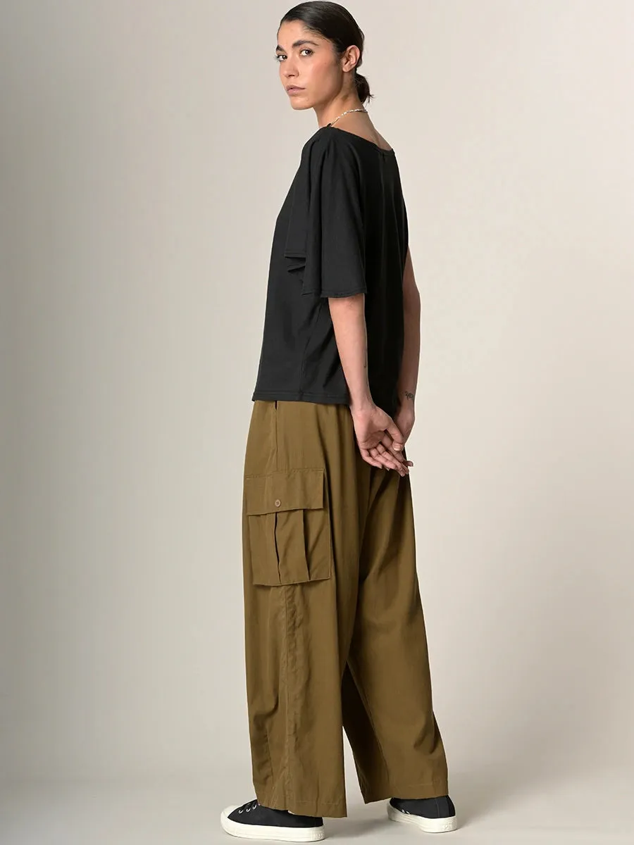 Tencel Cotton Wide Leg Cargo Trousers