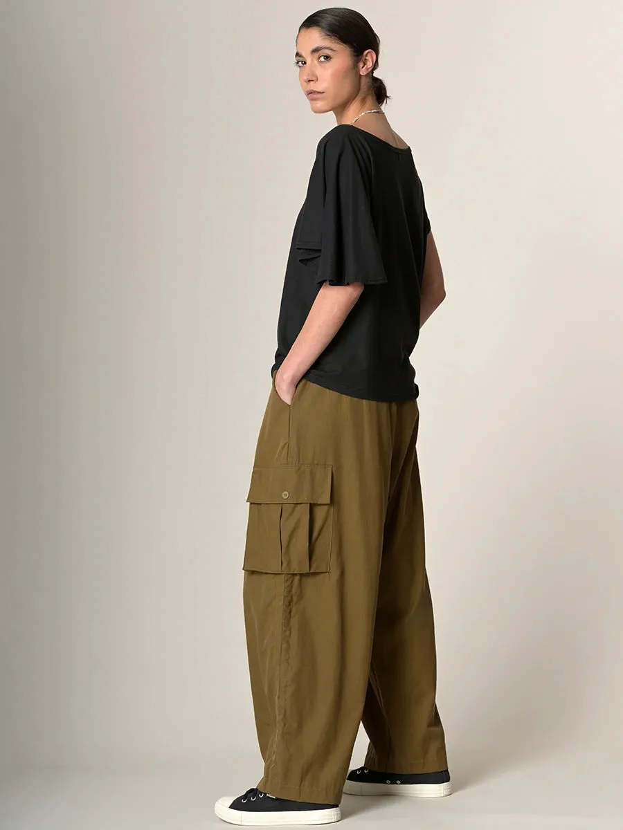 Tencel Cotton Wide Leg Cargo Trousers