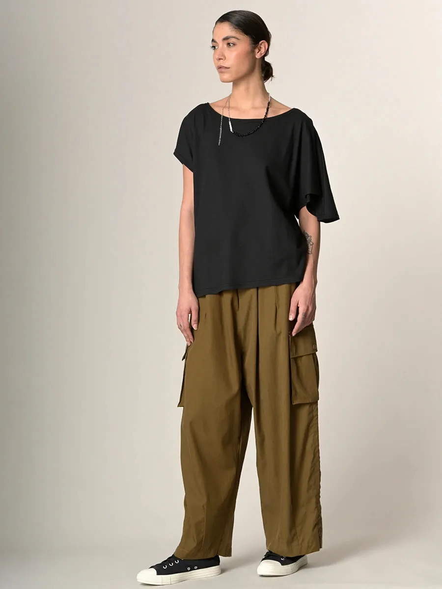 Tencel Cotton Wide Leg Cargo Trousers