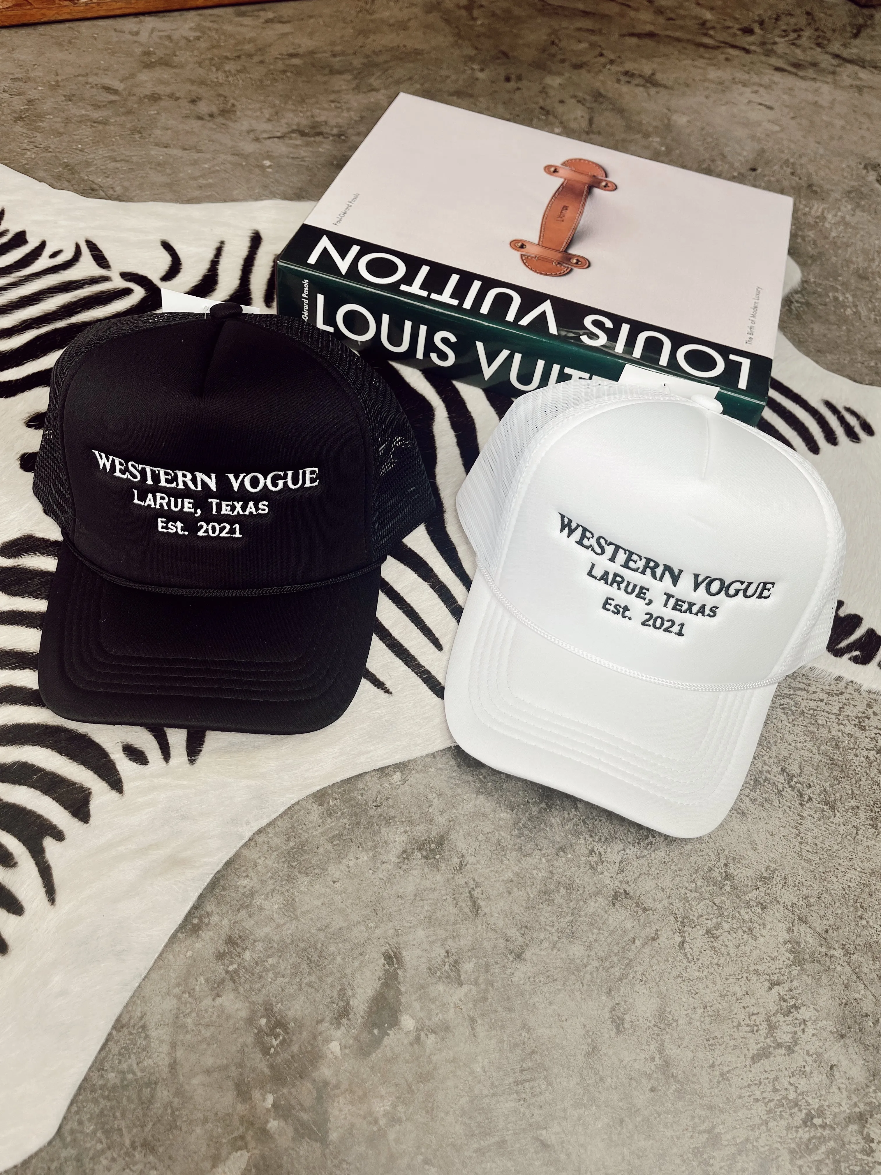 The EST. 2021 Western Vogue Trucker Hat in White