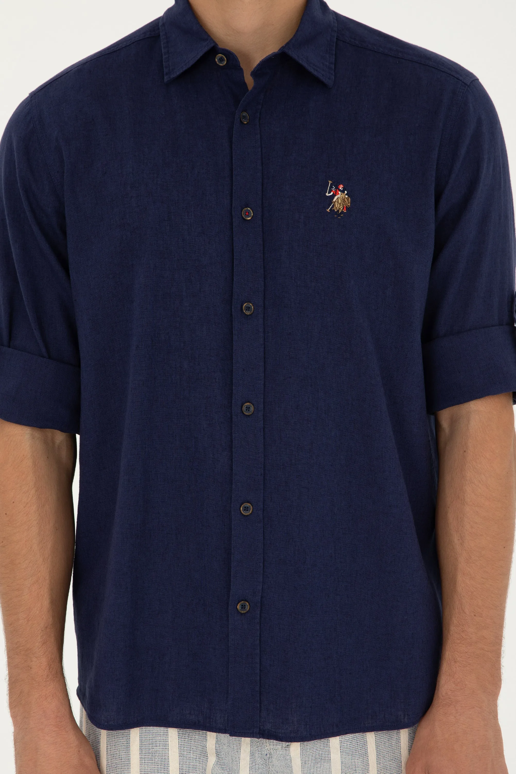 USPA Shirt Men Navy VR033 USPSH309 Custom Full Sleeve US Polo Assn.