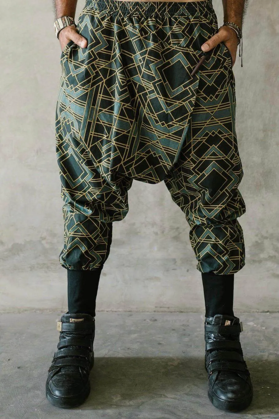 VALO SPIRIT NINJA Green Geometric - Comfortable Cotton Harem Pants