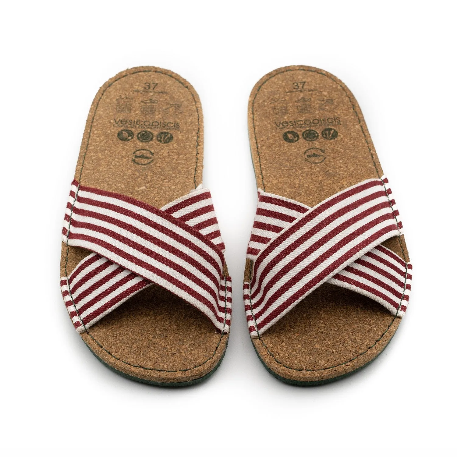 Vegan sandal white-bordeaux SRI015