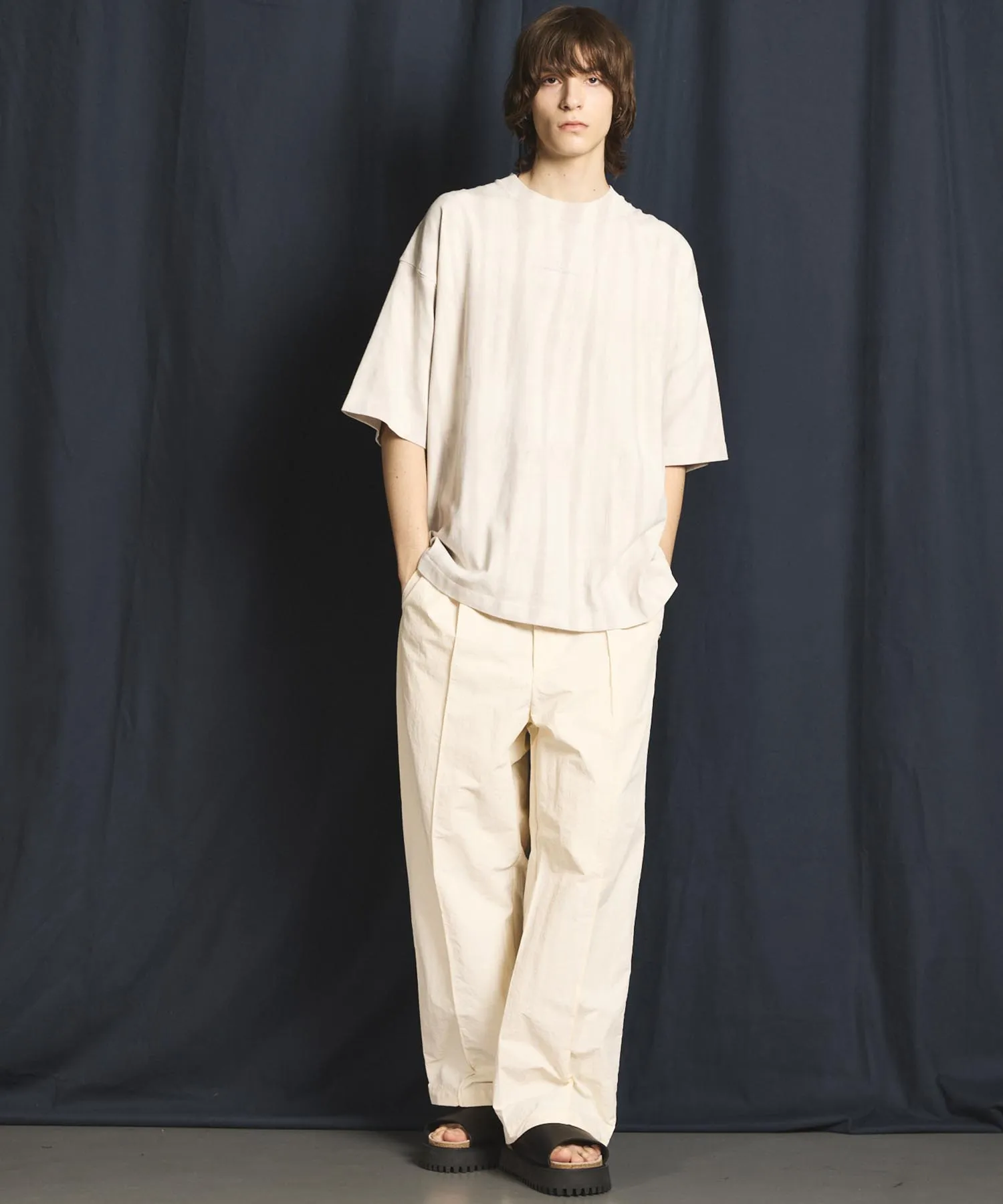 Washed Nylon Crochet Side Line Prime-Wide Easy Pants