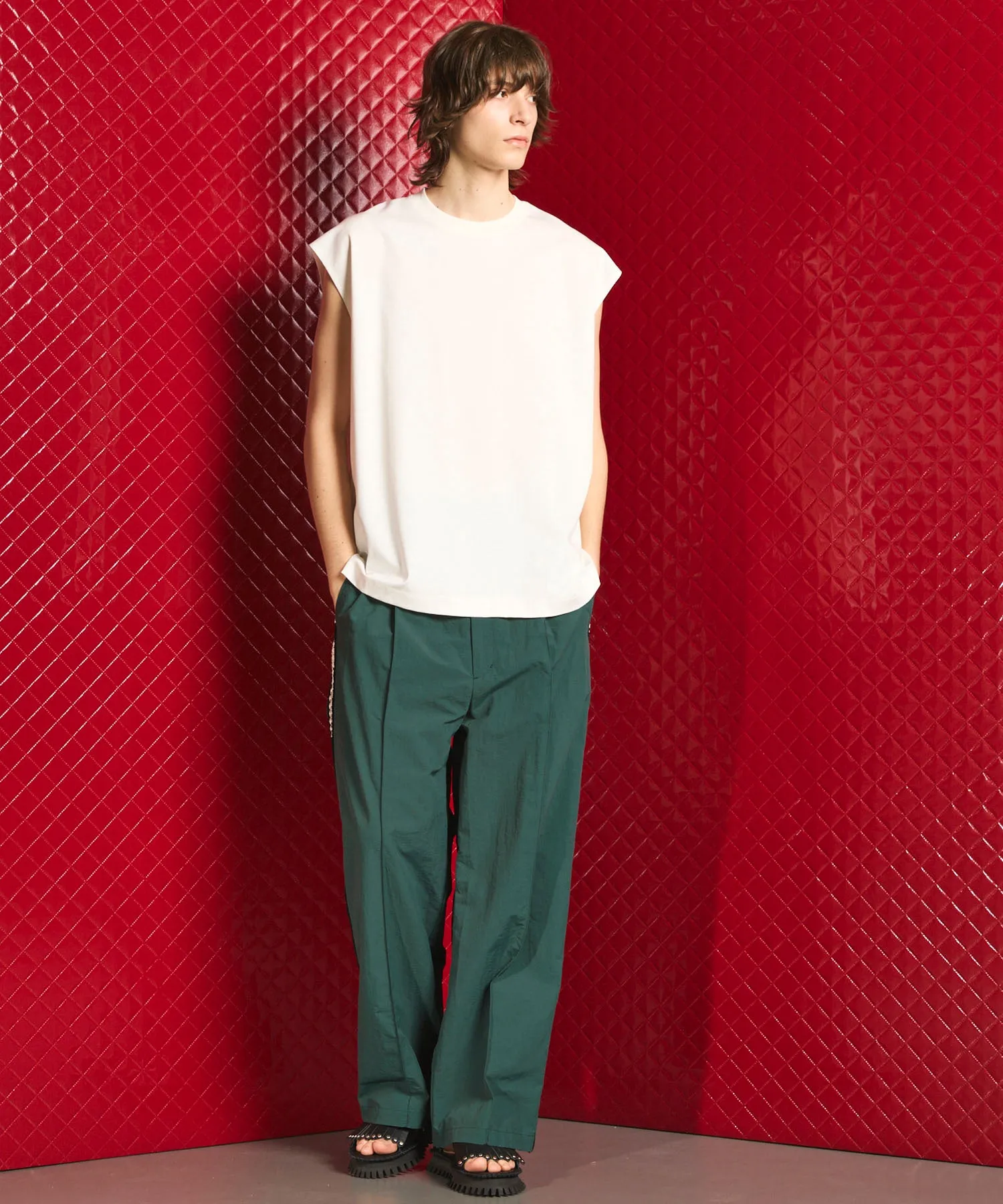 Washed Nylon Crochet Side Line Prime-Wide Easy Pants