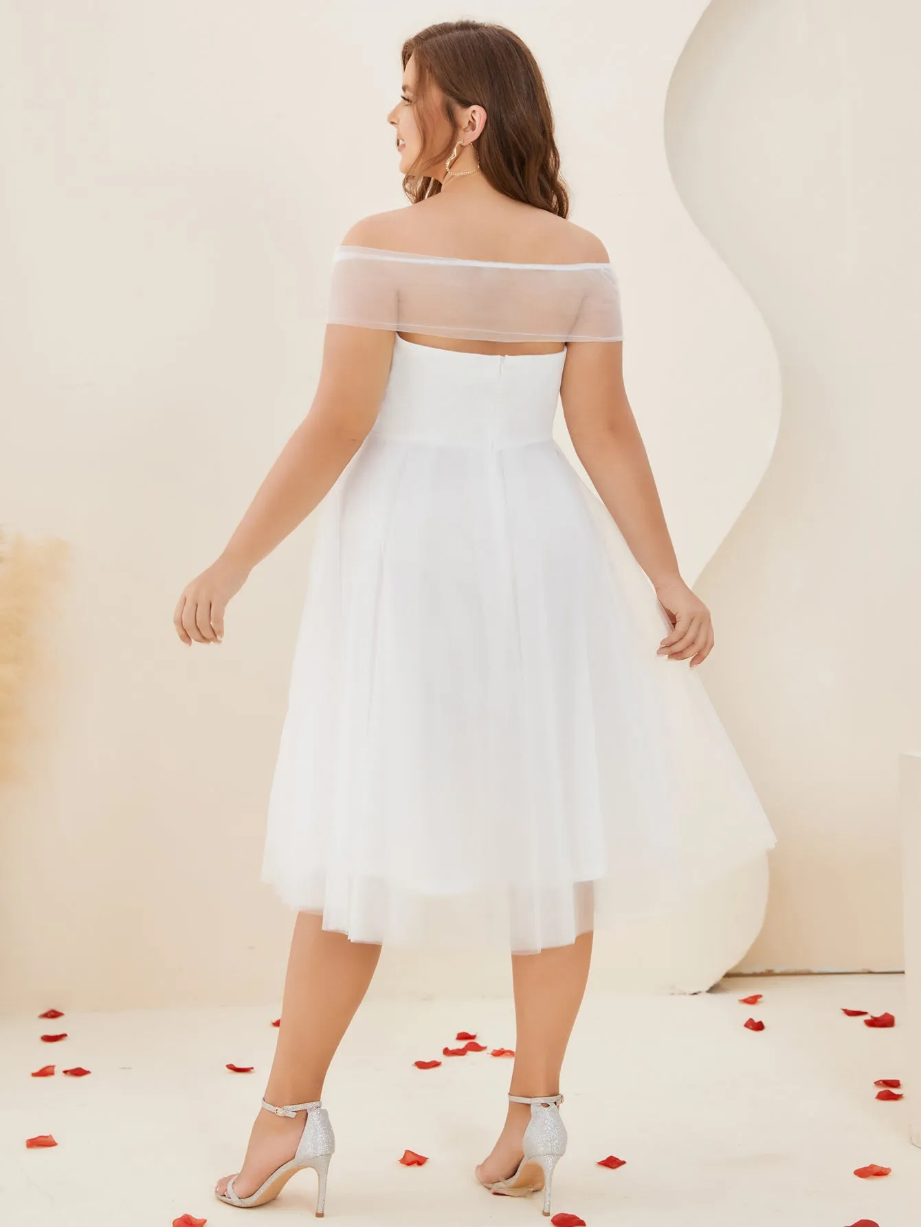 Women Plus Size Off the Shoulder A-line Mesh Cocktail Dresses