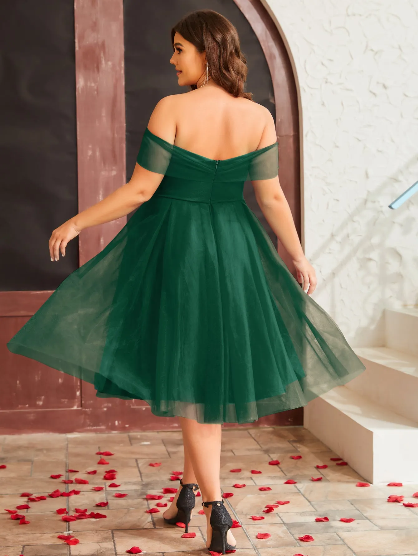 Women Plus Size Off the Shoulder A-line Mesh Cocktail Dresses