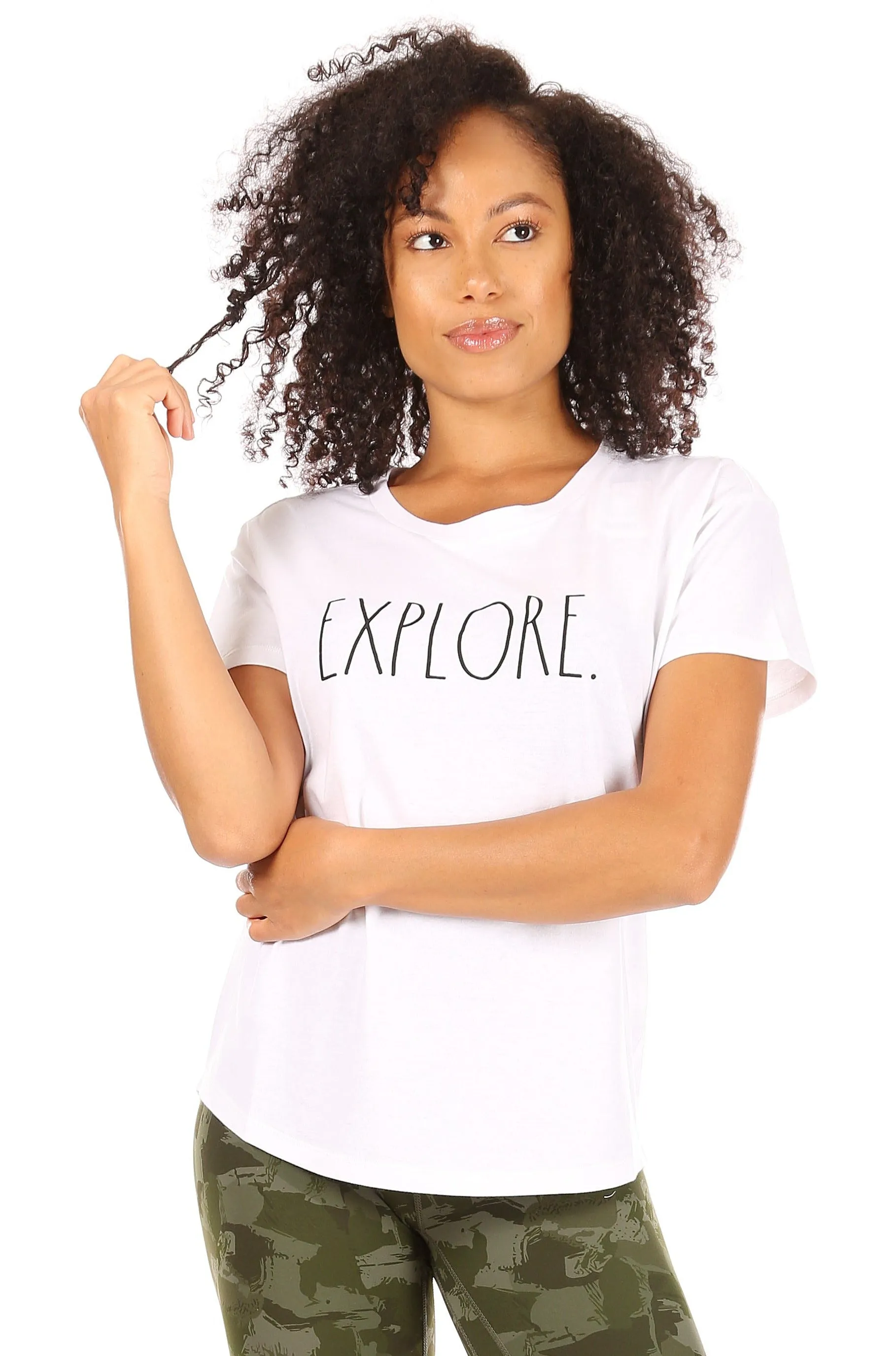 Women's "EXPLORE" Short Sleeve Shirttail Hem T-Shirt